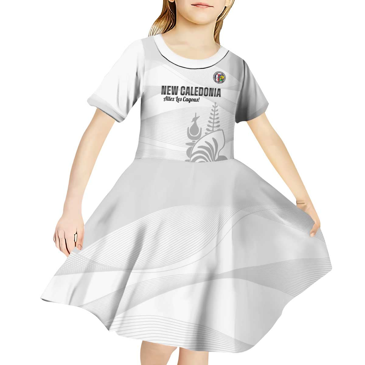 Custom New Caledonia Football Kid Short Sleeve Dress Allez Les Cagous White Version - Polynesian Pride