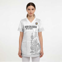 Custom New Caledonia Football Scrub Top Allez Les Cagous White Version - Polynesian Pride