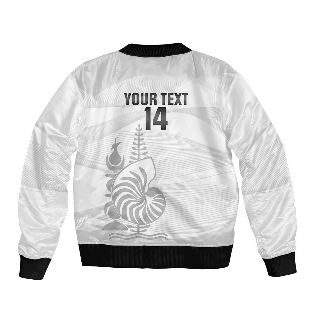 Custom New Caledonia Football Sleeve Zip Bomber Jacket Allez Les Cagous White Version - Polynesian Pride