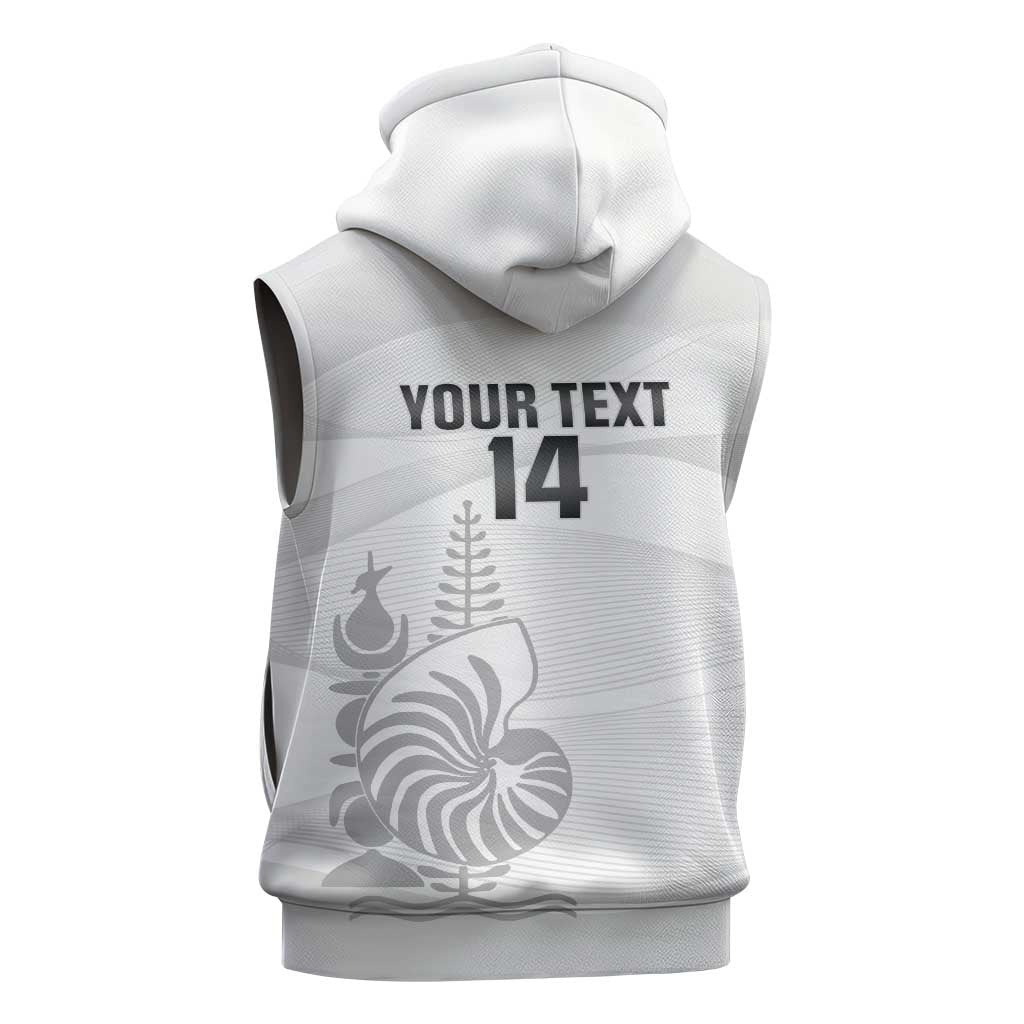 Custom New Caledonia Football Sleeveless Hoodie Allez Les Cagous White Version - Polynesian Pride