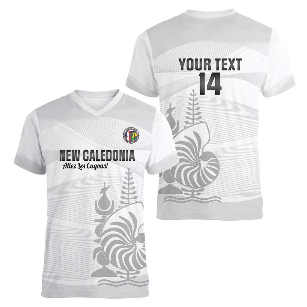 Custom New Caledonia Football Women V-Neck T-Shirt Allez Les Cagous White Version - Polynesian Pride