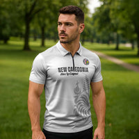 Custom New Caledonia Football Zipper Polo Shirt Allez Les Cagous White Version - Polynesian Pride