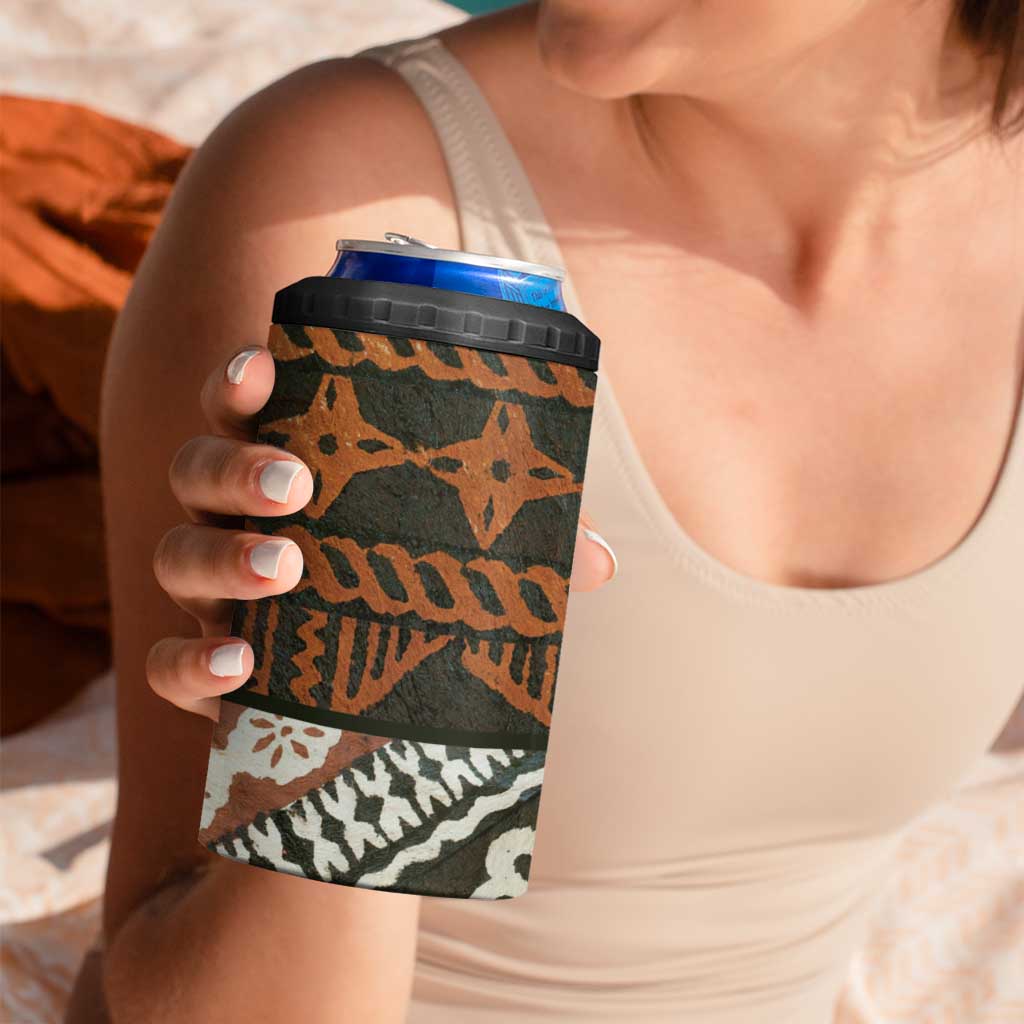 Bula Fiji Tapa 4 in 1 Can Cooler Tumbler Fijian Masi Vintage Vibes - Polynesian Pride