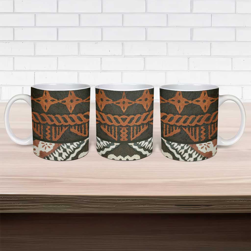 Bula Fiji Tapa Ceramic Mug Fijian Masi Vintage Vibes - Polynesian Pride