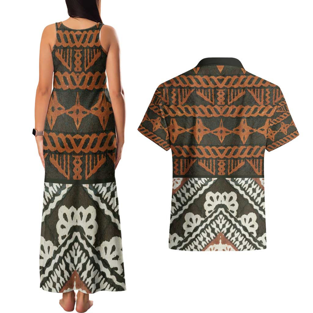 Bula Fiji Tapa Couples Matching Tank Maxi Dress and Hawaiian Shirt Fijian Masi Vintage Vibes - Polynesian Pride