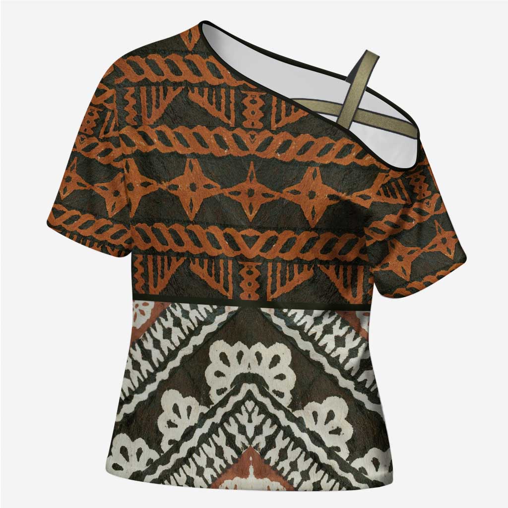 Bula Fiji Tapa Cross Shoulder Shirt Fijian Masi Vintage Vibes - Polynesian Pride