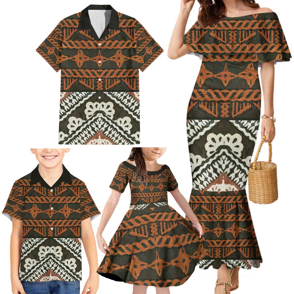 Bula Fiji Tapa Family Matching Mermaid Dress and Hawaiian Shirt Fijian Masi Vintage Vibes - Polynesian Pride