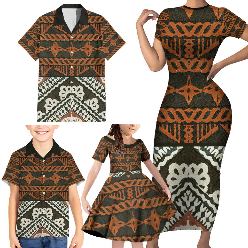 Bula Fiji Tapa Family Matching Short Sleeve Bodycon Dress and Hawaiian Shirt Fijian Masi Vintage Vibes - Polynesian Pride
