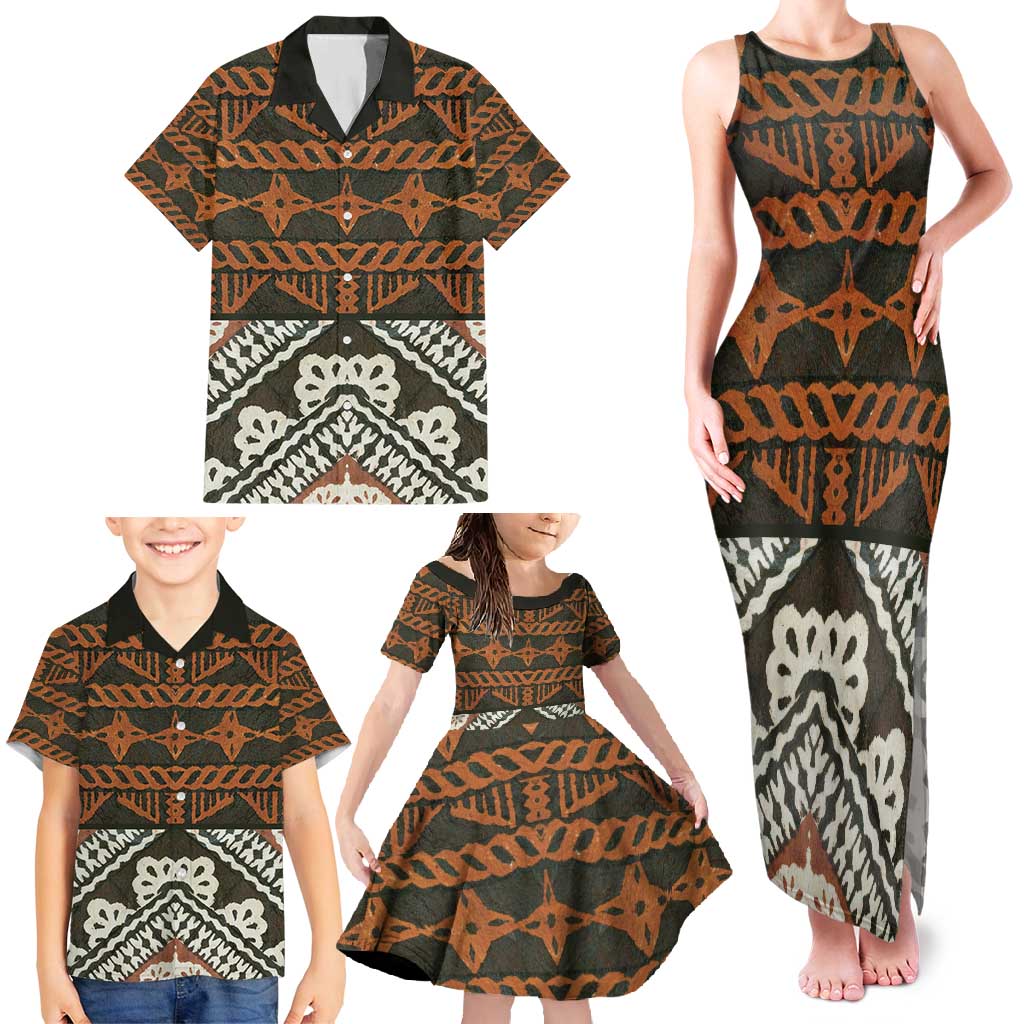 Bula Fiji Tapa Family Matching Tank Maxi Dress and Hawaiian Shirt Fijian Masi Vintage Vibes - Polynesian Pride