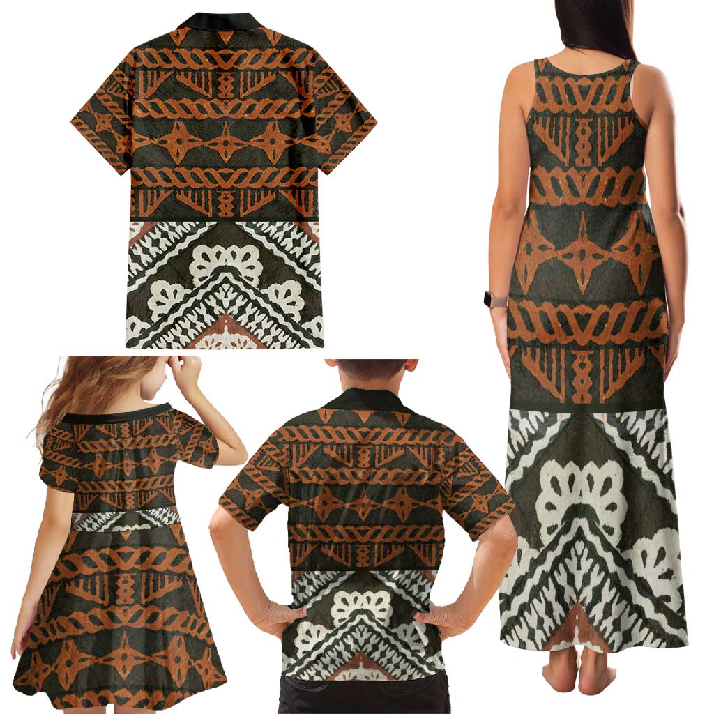Bula Fiji Tapa Family Matching Tank Maxi Dress and Hawaiian Shirt Fijian Masi Vintage Vibes - Polynesian Pride