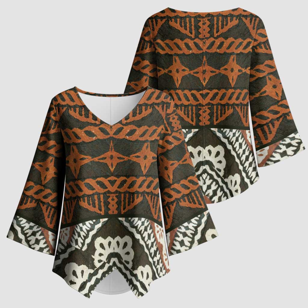 Bula Fiji Tapa Kimono Sleeve Blouse Fijian Masi Vintage Vibes - Polynesian Pride