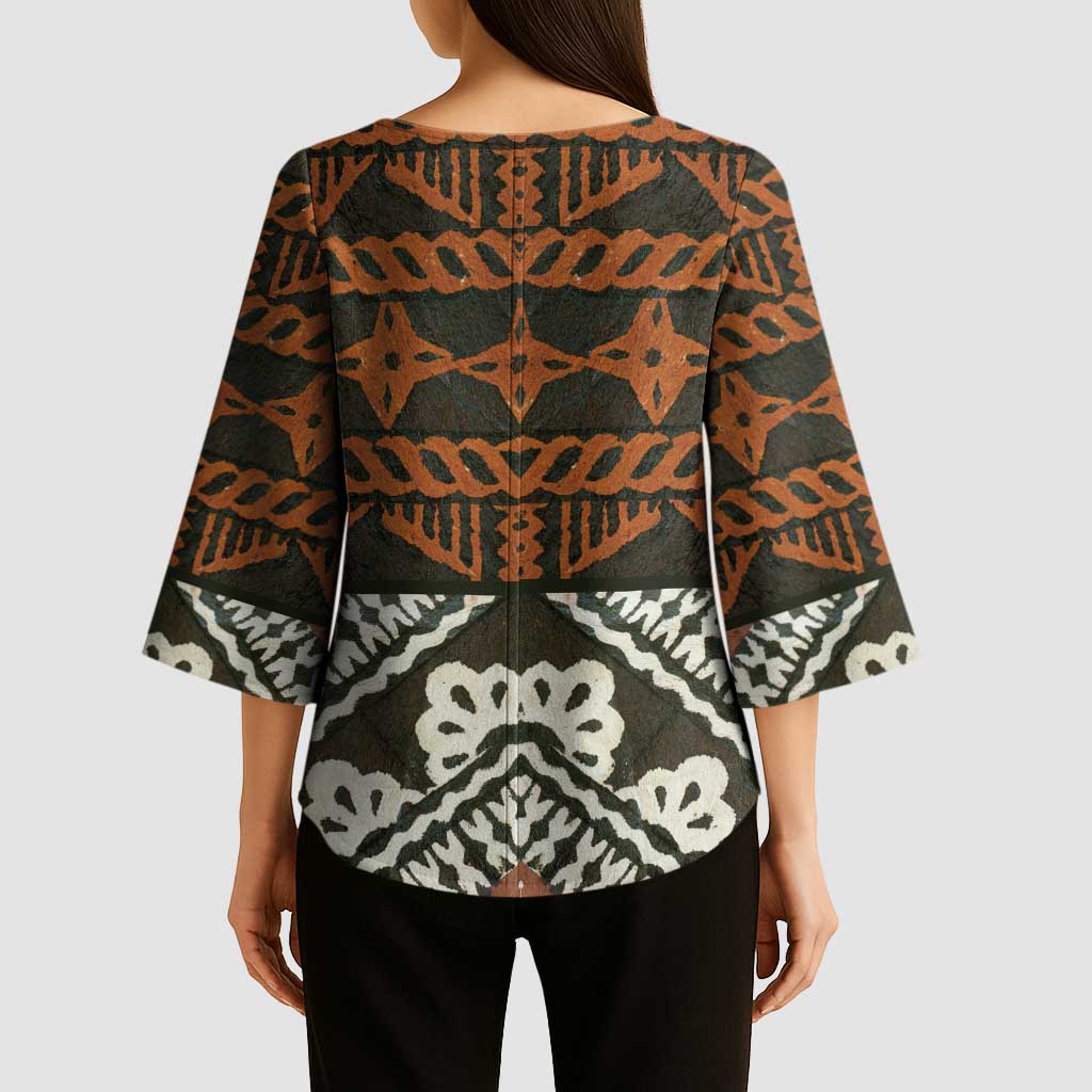 Bula Fiji Tapa Kimono Sleeve Blouse Fijian Masi Vintage Vibes - Polynesian Pride