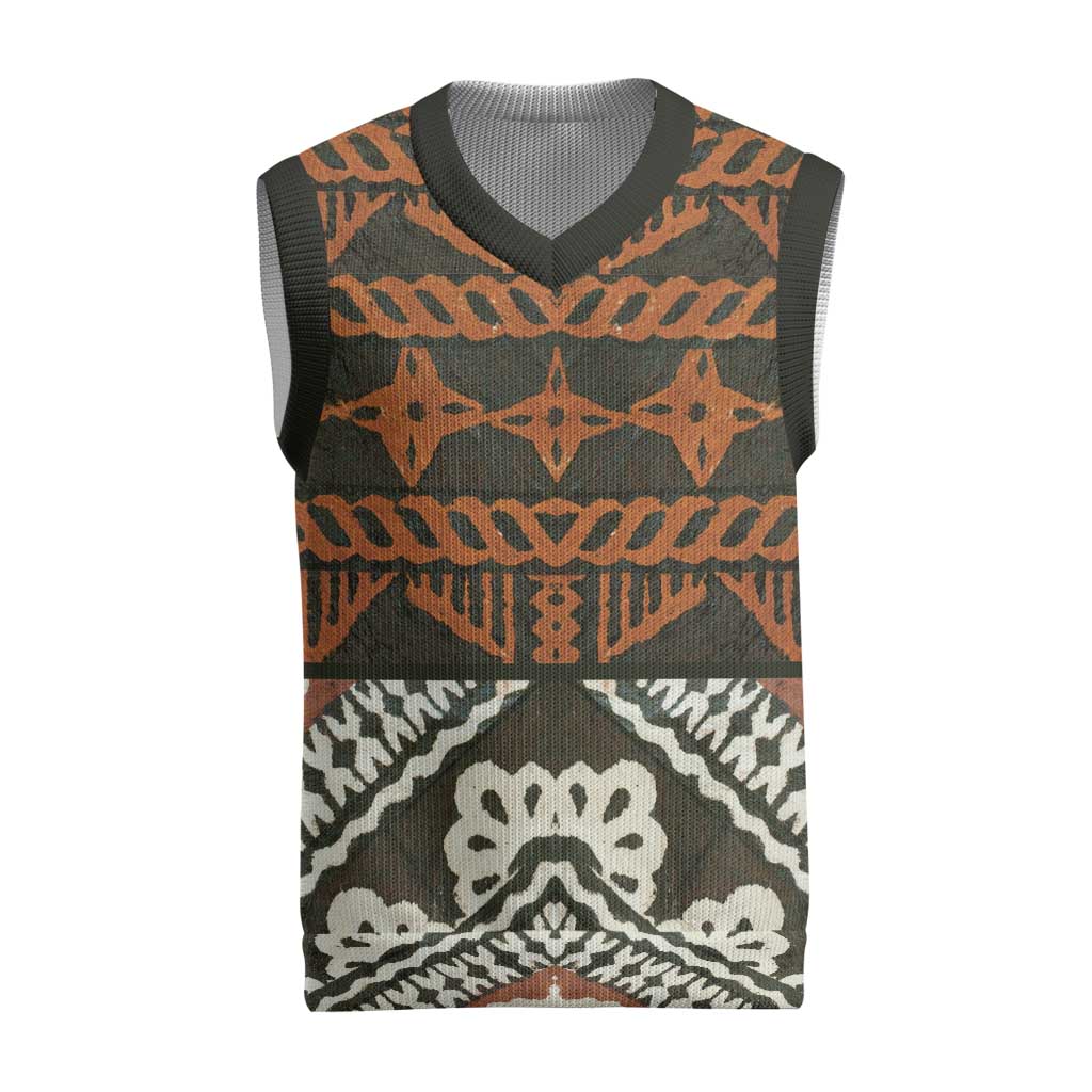 Bula Fiji Tapa Christmas Knitted V-Neck Vest Fijian Masi Vintage Vibes - Polynesian Pride