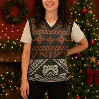 Bula Fiji Tapa Christmas Knitted V-Neck Vest Fijian Masi Vintage Vibes - Polynesian Pride