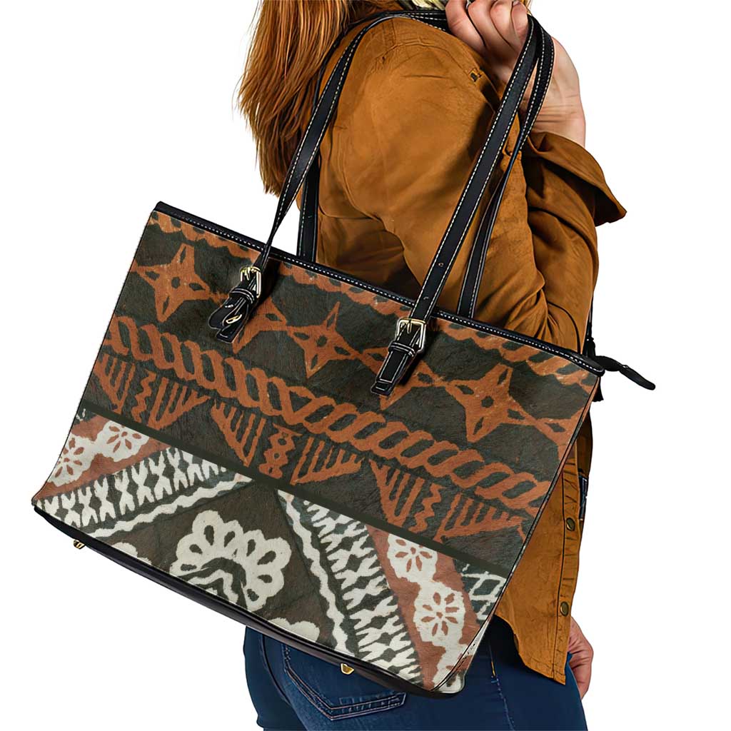 Bula Fiji Tapa Leather Tote Bag Fijian Masi Vintage Vibes - Polynesian Pride