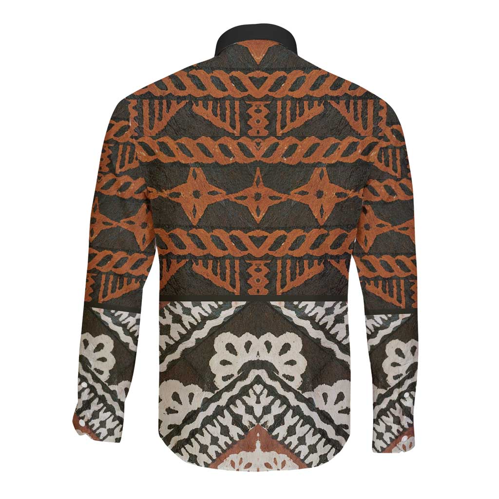 Bula Fiji Tapa Long Sleeve Button Shirt Fijian Masi Vintage Vibes - Polynesian Pride