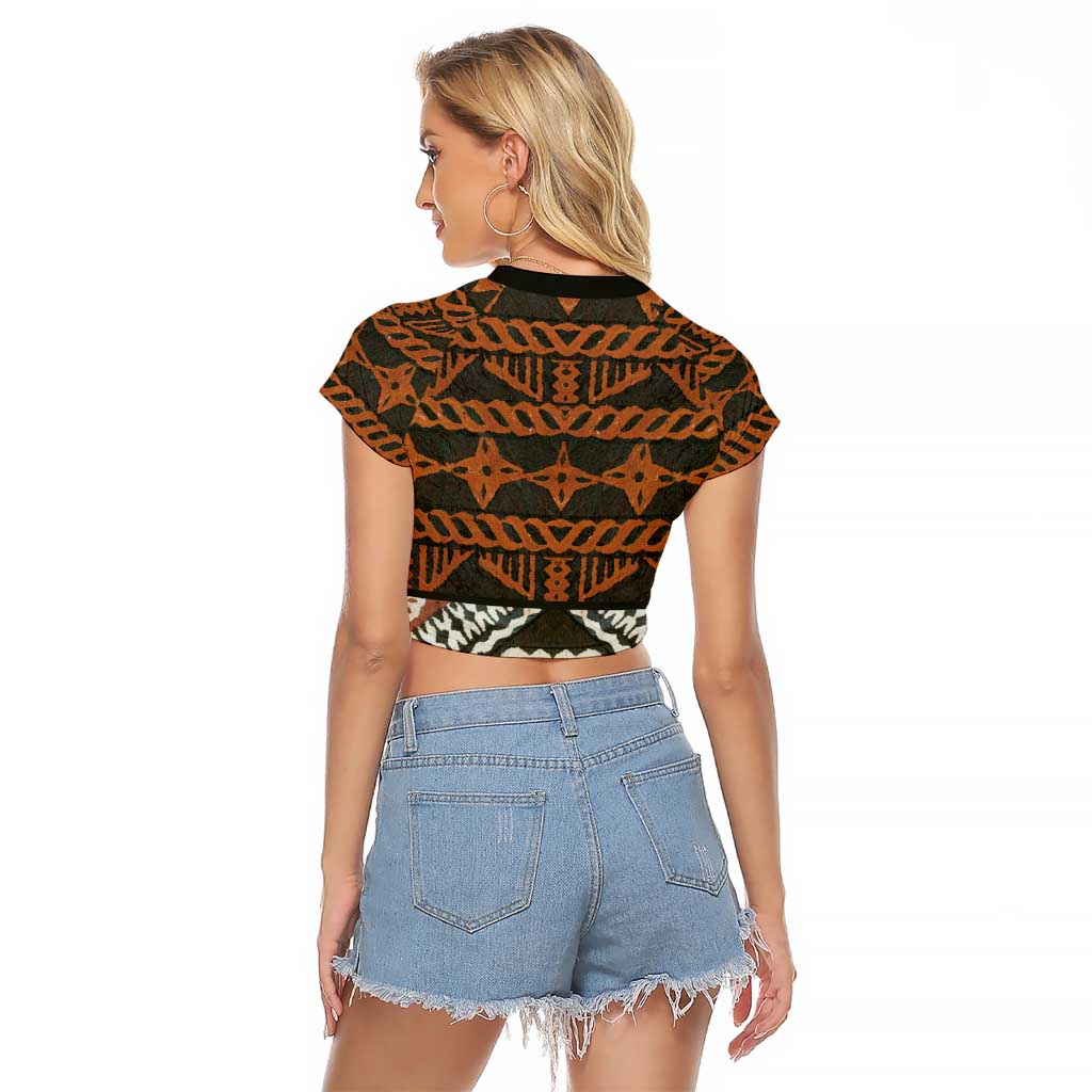 Bula Fiji Tapa Raglan Cropped T Shirt Fijian Masi Vintage Vibes - Polynesian Pride