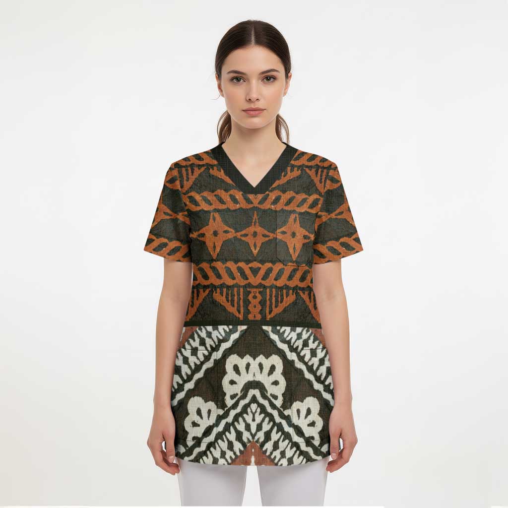 Bula Fiji Tapa Scrub Top Fijian Masi Vintage Vibes - Polynesian Pride