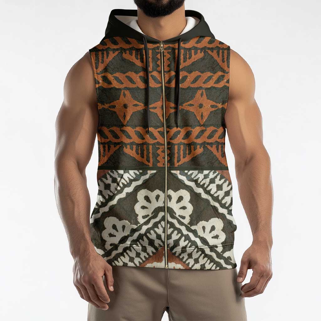 Bula Fiji Tapa Sleeveless Zip Hoodie Fijian Masi Vintage Vibes - Polynesian Pride