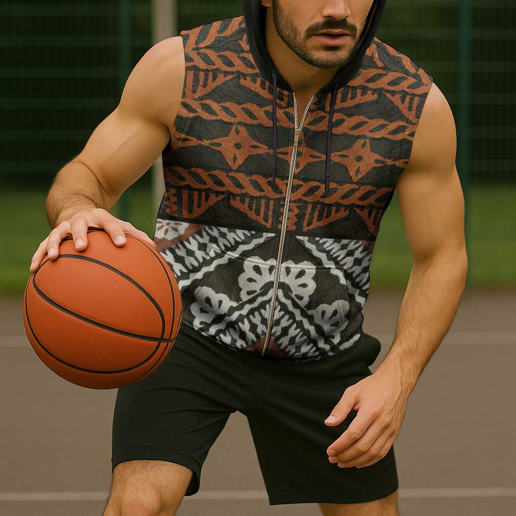 Bula Fiji Tapa Sleeveless Zip Hoodie Fijian Masi Vintage Vibes - Polynesian Pride