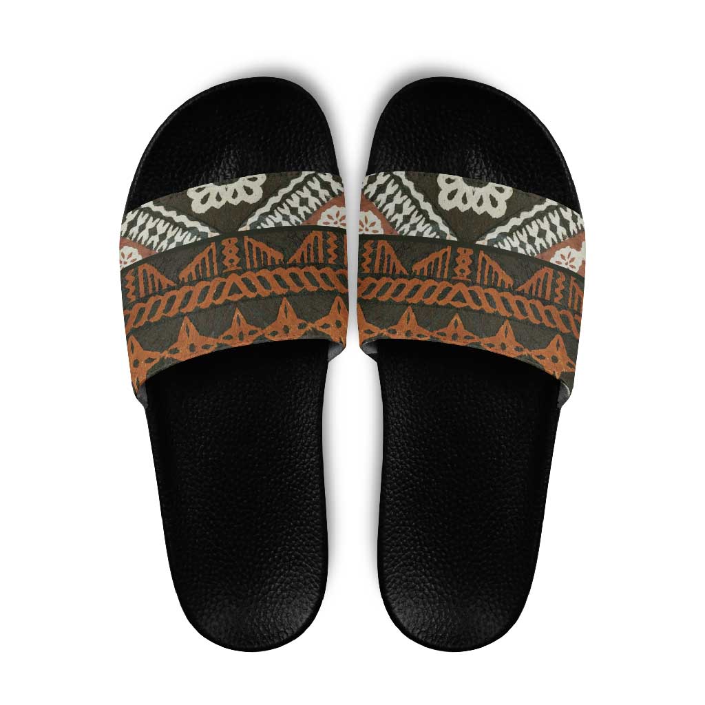 Bula Fiji Tapa Slide Sandals Fijian Masi Vintage Vibes - Polynesian Pride