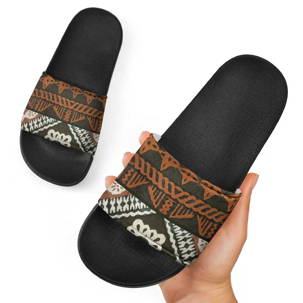 Bula Fiji Tapa Slide Sandals Fijian Masi Vintage Vibes - Polynesian Pride