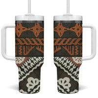 Bula Fiji Tapa Tumbler With Handle Fijian Masi Vintage Vibes - Polynesian Pride