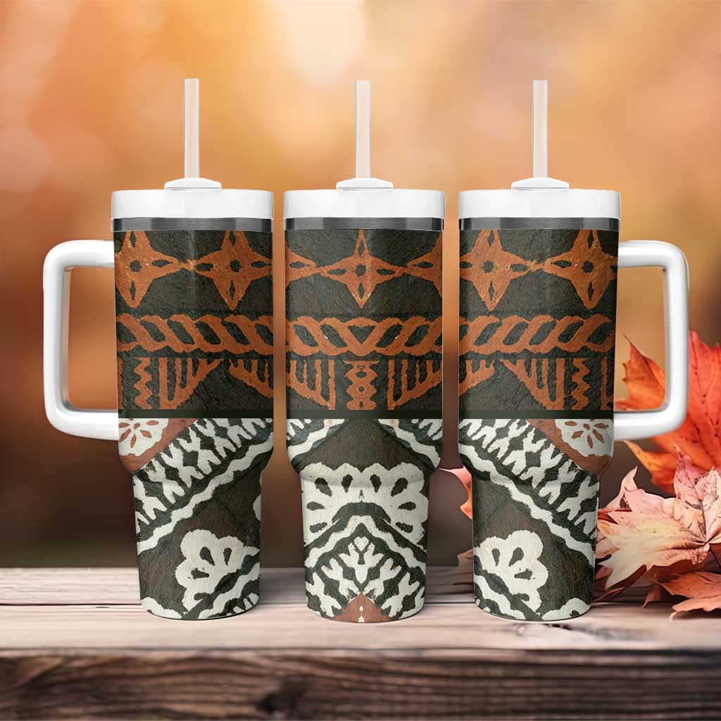 Bula Fiji Tapa Tumbler With Handle Fijian Masi Vintage Vibes - Polynesian Pride
