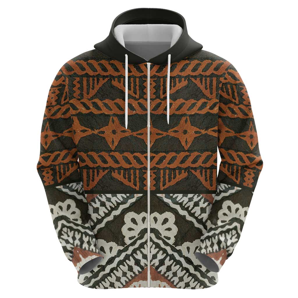 Bula Fiji Tapa Zip Hoodie Fijian Masi Vintage Vibes - Polynesian Pride