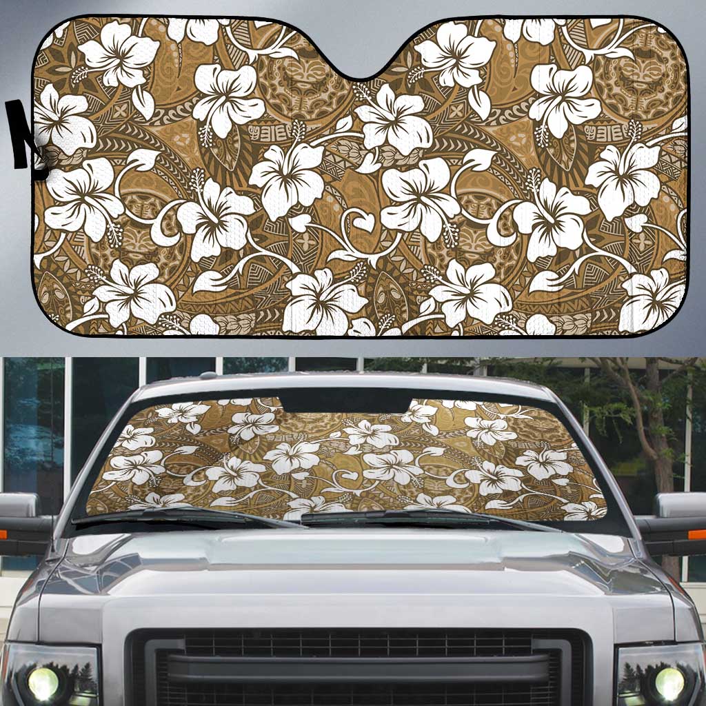 Kuvui Bula Fiji Auto Sun Shade Fijian Tapa Seamless Hibiscus - Polynesian Pride
