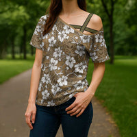 Kuvui Bula Fiji Cross Shoulder Shirt Fijian Tapa Seamless Hibiscus - Polynesian Pride