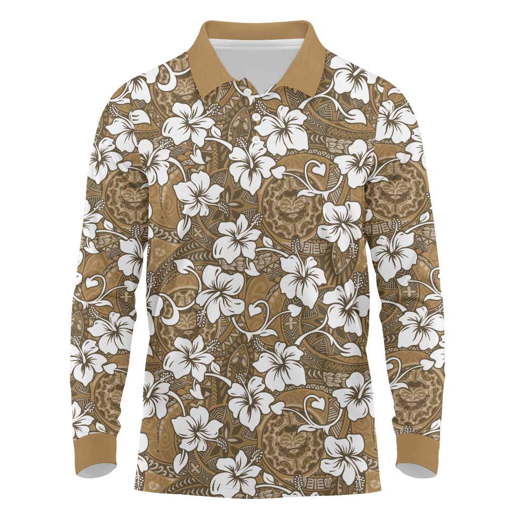 Kuvui Bula Fiji Long Sleeve Polo Shirt Fijian Tapa Seamless Hibiscus - Polynesian Pride