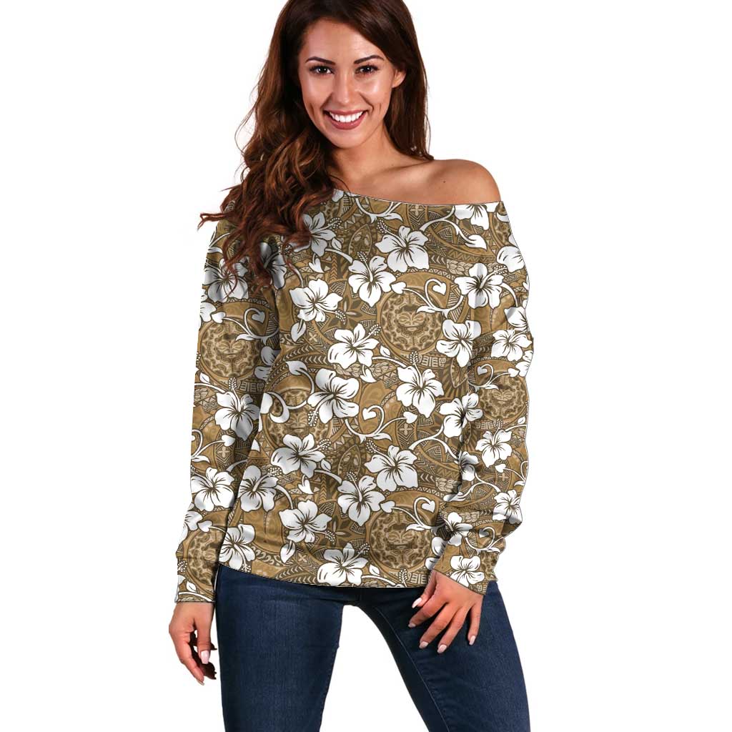 Kuvui Bula Fiji Off Shoulder Sweater Fijian Tapa Seamless Hibiscus - Polynesian Pride