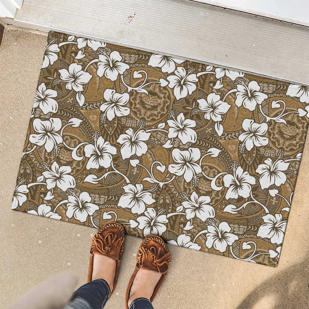 Kuvui Bula Fiji Rubber Doormat Fijian Tapa Seamless Hibiscus - Polynesian Pride