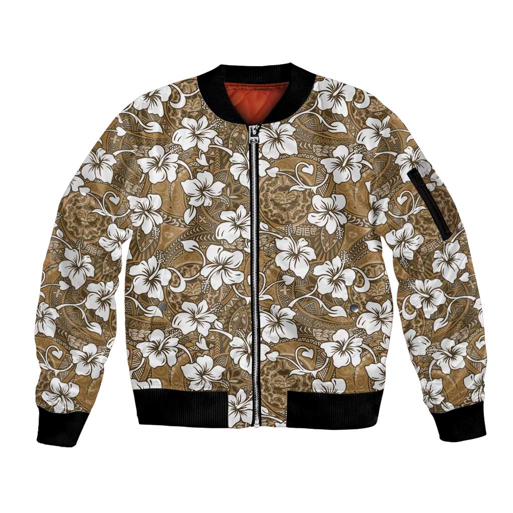 Kuvui Bula Fiji Sleeve Zip Bomber Jacket Fijian Tapa Seamless Hibiscus - Polynesian Pride