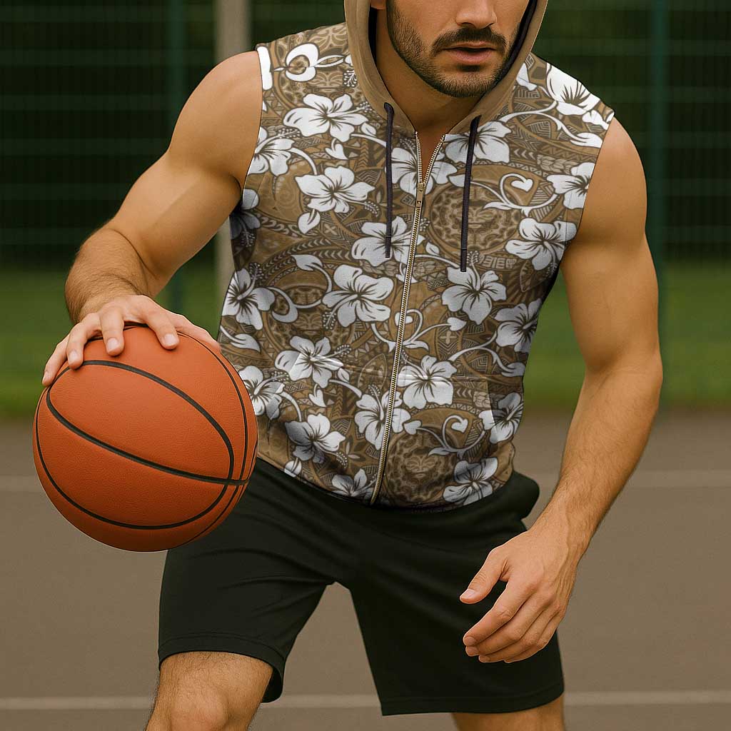 Kuvui Bula Fiji Sleeveless Zip Hoodie Fijian Tapa Seamless Hibiscus - Polynesian Pride