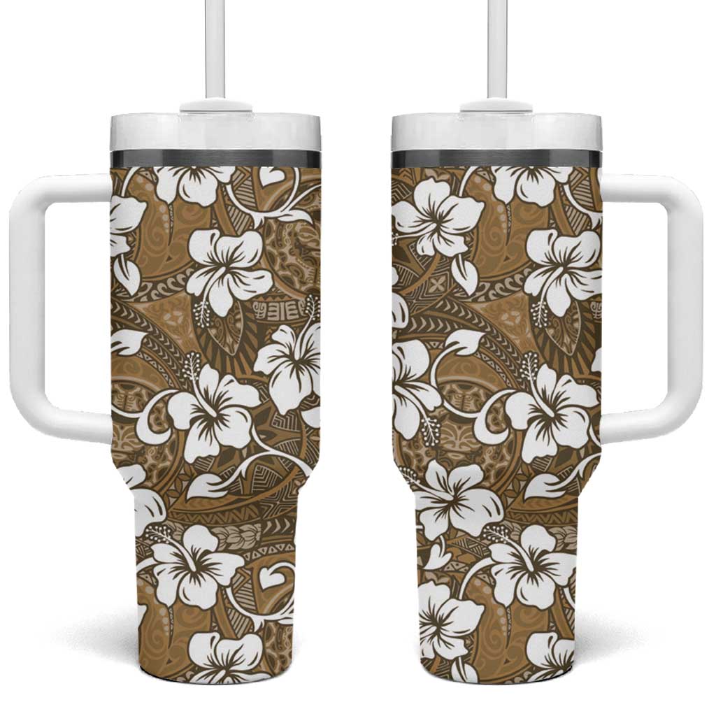 Kuvui Bula Fiji Tumbler With Handle Fijian Tapa Seamless Hibiscus - Polynesian Pride
