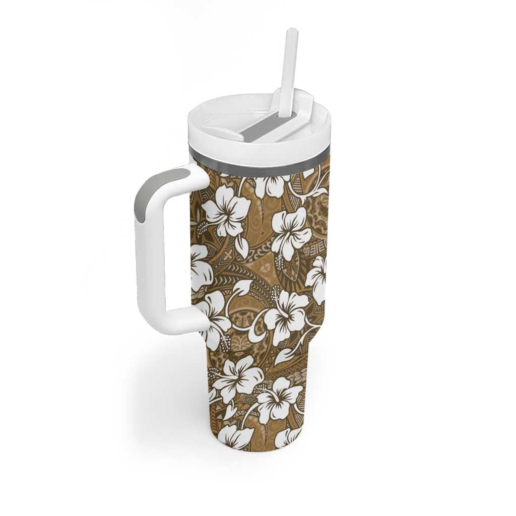 Kuvui Bula Fiji Tumbler With Handle Fijian Tapa Seamless Hibiscus - Polynesian Pride