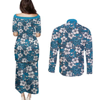 Karakarawa Bula Fiji Couples Matching Puletasi and Long Sleeve Button Shirt Fijian Tapa Seamless Hibiscus - Polynesian Pride
