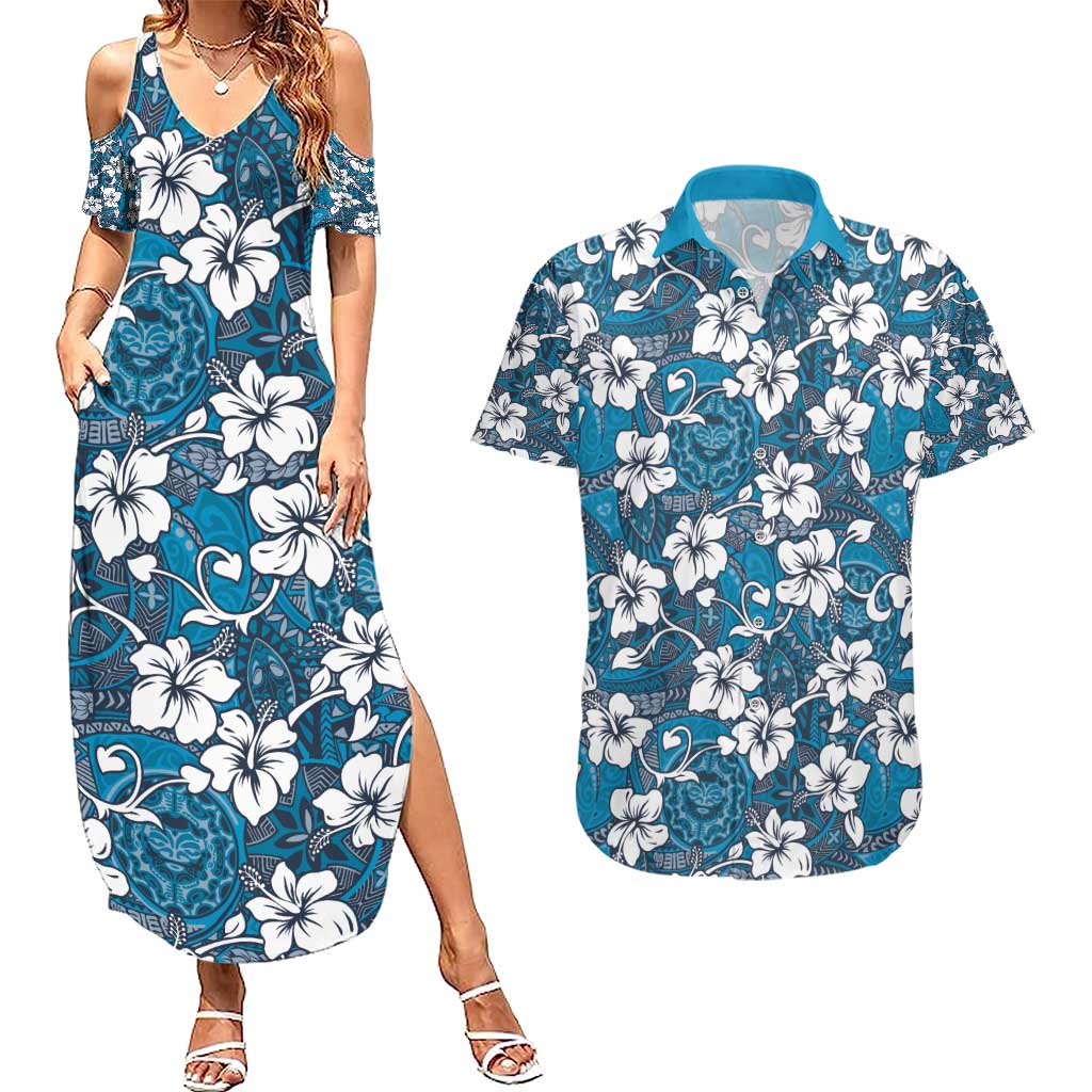 Karakarawa Bula Fiji Couples Matching Summer Maxi Dress and Hawaiian Shirt Fijian Tapa Seamless Hibiscus - Polynesian Pride