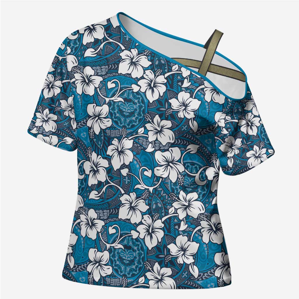 Karakarawa Bula Fiji Cross Shoulder Shirt Fijian Tapa Seamless Hibiscus - Polynesian Pride