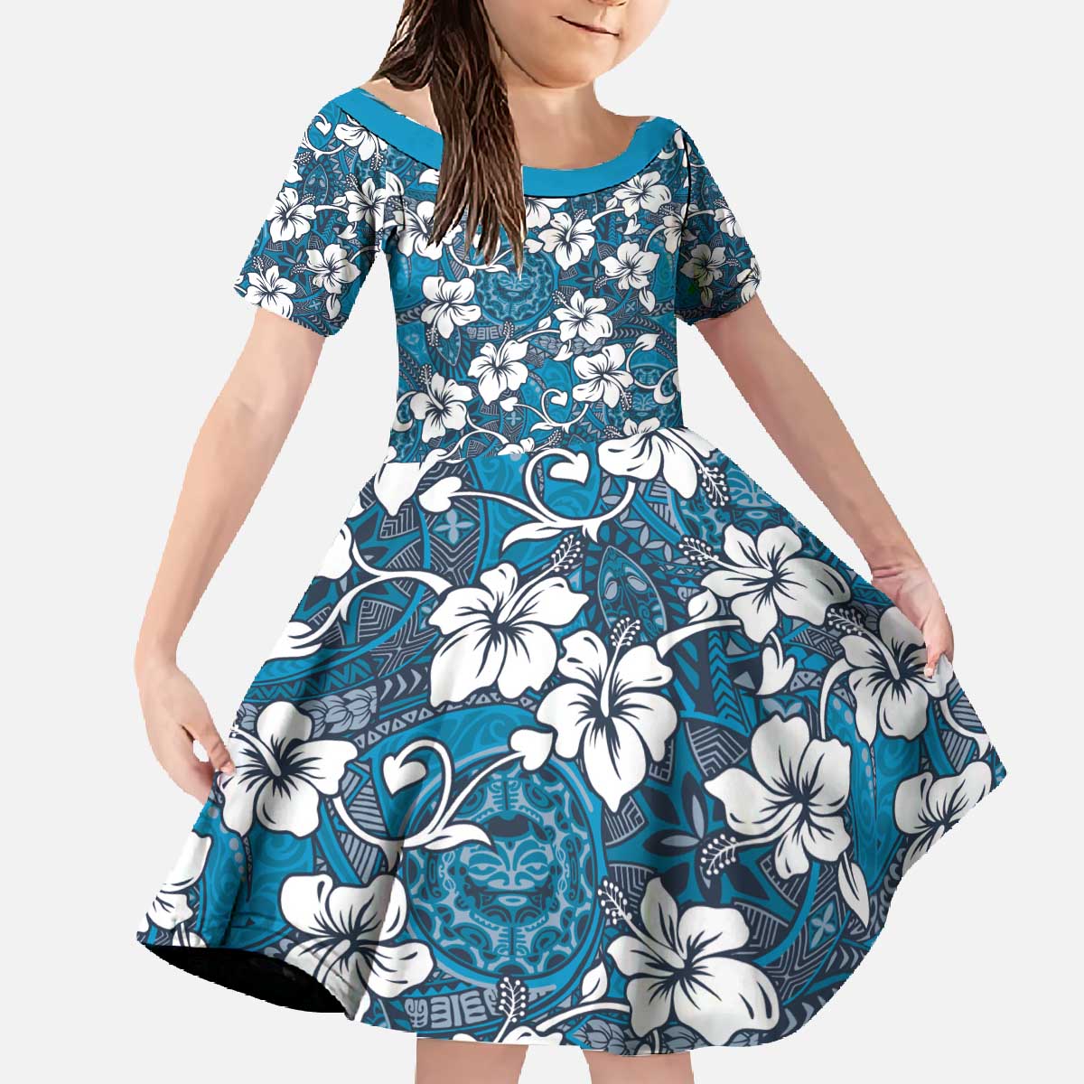 Karakarawa Bula Fiji Family Matching Off The Shoulder Long Sleeve Dress and Hawaiian Shirt Fijian Tapa Seamless Hibiscus - Polynesian Pride