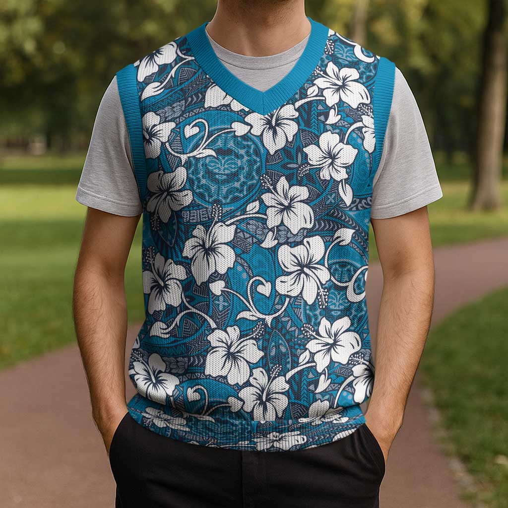 Karakarawa Bula Fiji Christmas Knitted V-Neck Vest Fijian Tapa Seamless Hibiscus - Polynesian Pride