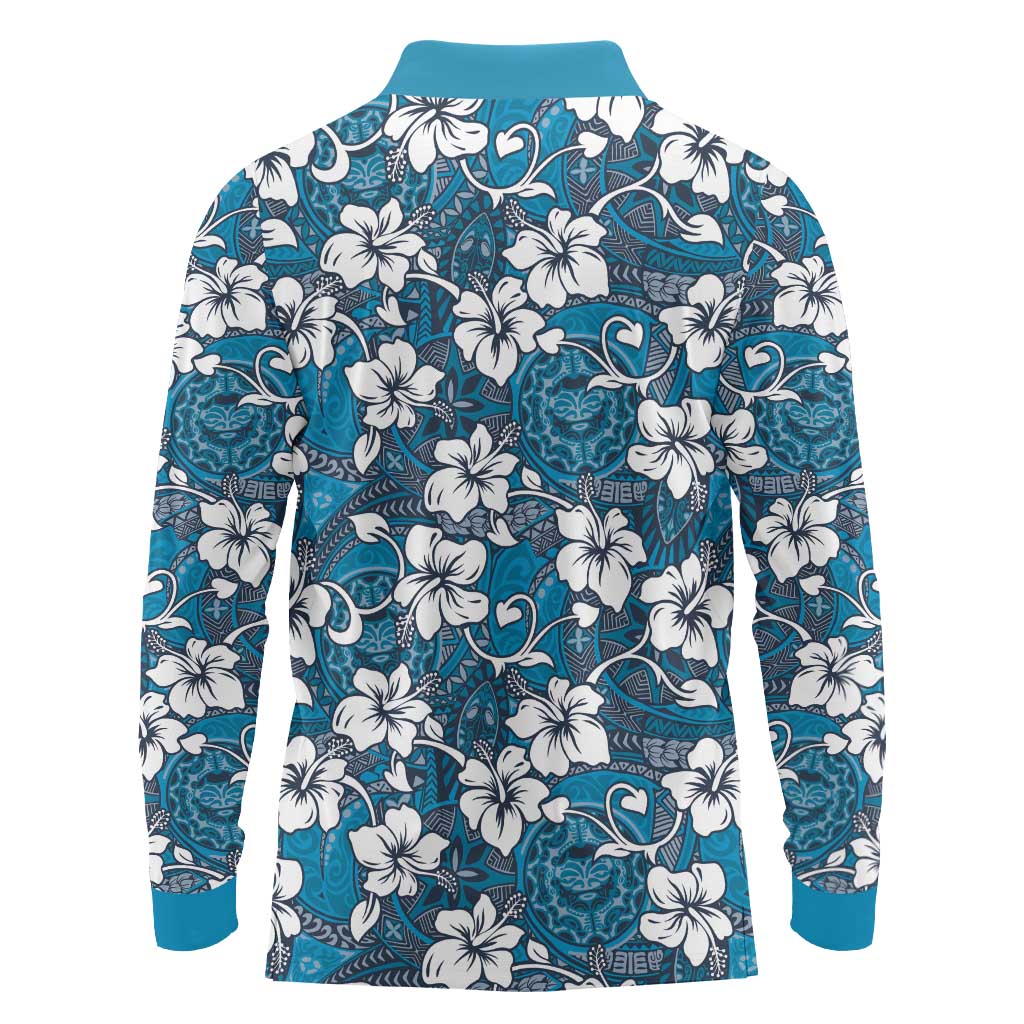 Karakarawa Bula Fiji Long Sleeve Polo Shirt Fijian Tapa Seamless Hibiscus - Polynesian Pride