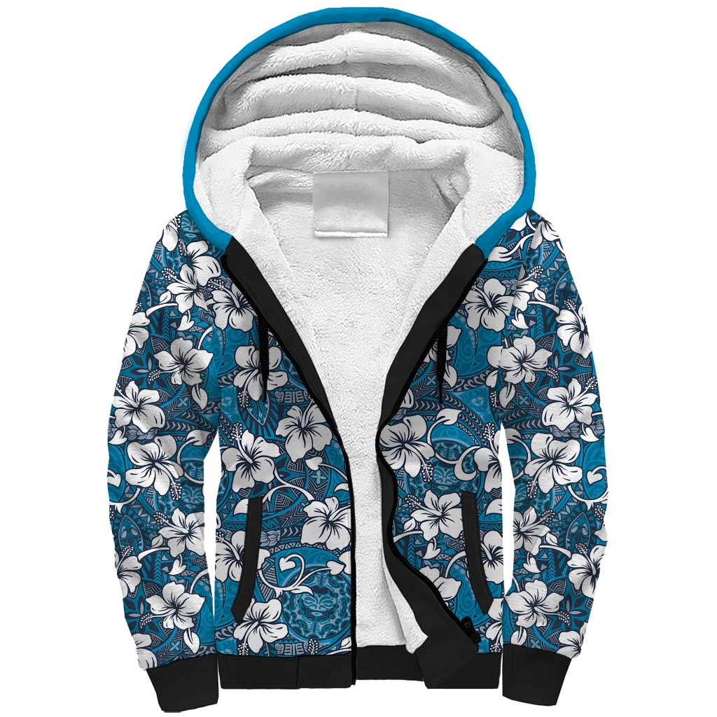 Karakarawa Bula Fiji Sherpa Hoodie Fijian Tapa Seamless Hibiscus - Polynesian Pride