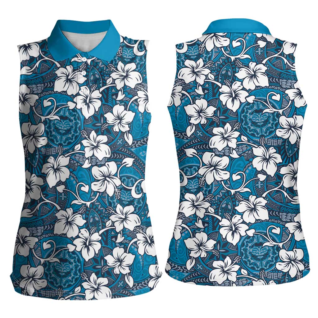 Karakarawa Bula Fiji Women Sleeveless Polo Shirt Fijian Tapa Seamless Hibiscus - Polynesian Pride