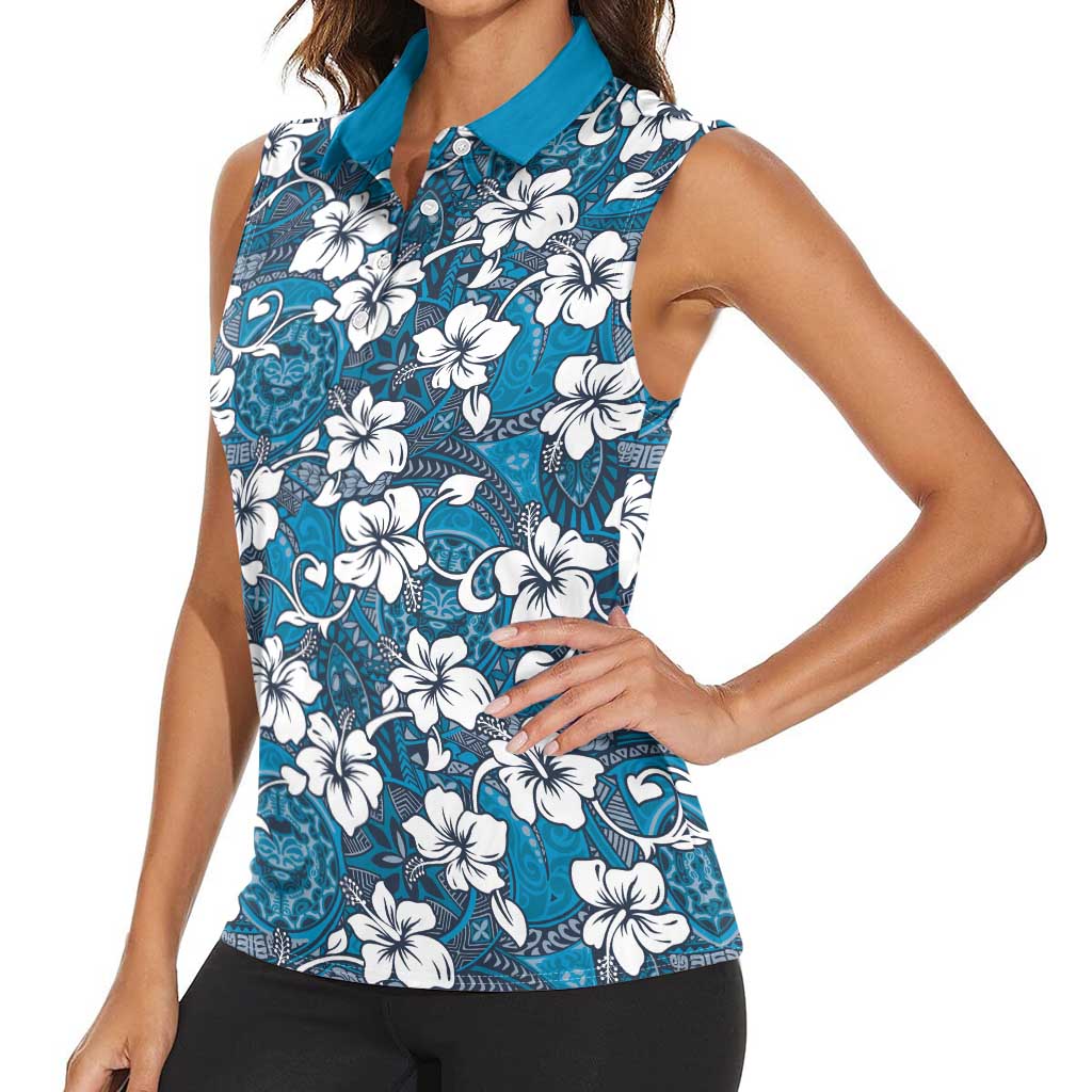 Karakarawa Bula Fiji Women Sleeveless Polo Shirt Fijian Tapa Seamless Hibiscus - Polynesian Pride