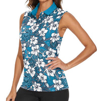 Karakarawa Bula Fiji Women Sleeveless Polo Shirt Fijian Tapa Seamless Hibiscus - Polynesian Pride