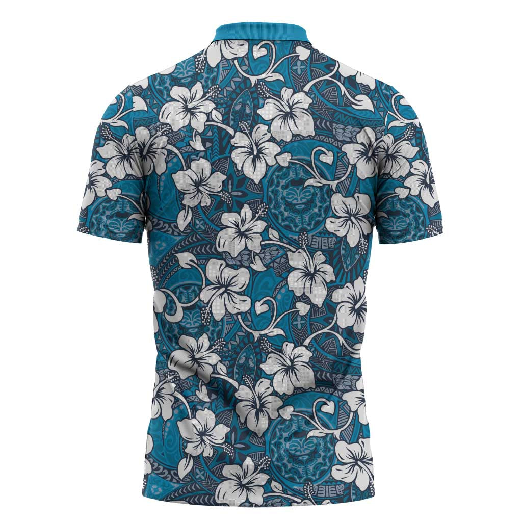 Karakarawa Bula Fiji Zipper Polo Shirt Fijian Tapa Seamless Hibiscus - Polynesian Pride