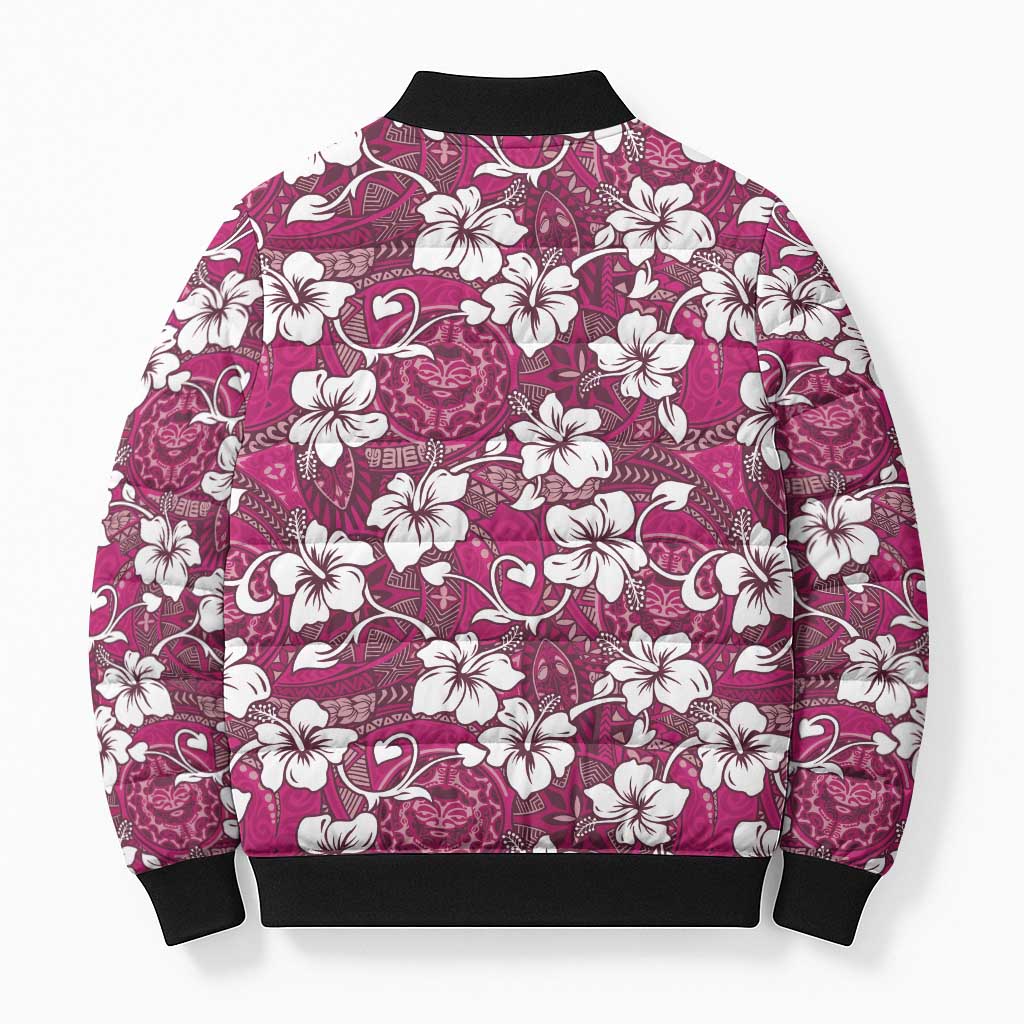 Piqi Bula Fiji Bomber Puffer Jacket Fijian Tapa Seamless Hibiscus - Polynesian Pride